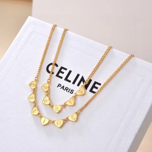 Layered Gold-Tone Heart Charm Engraved Letter Necklaces 7