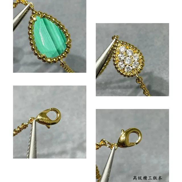 Layered Gold-Tone Malachite and Pavé Stone Necklace 6