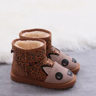 Leopard Print Animal-Face Shearling-Lined Snow Boots