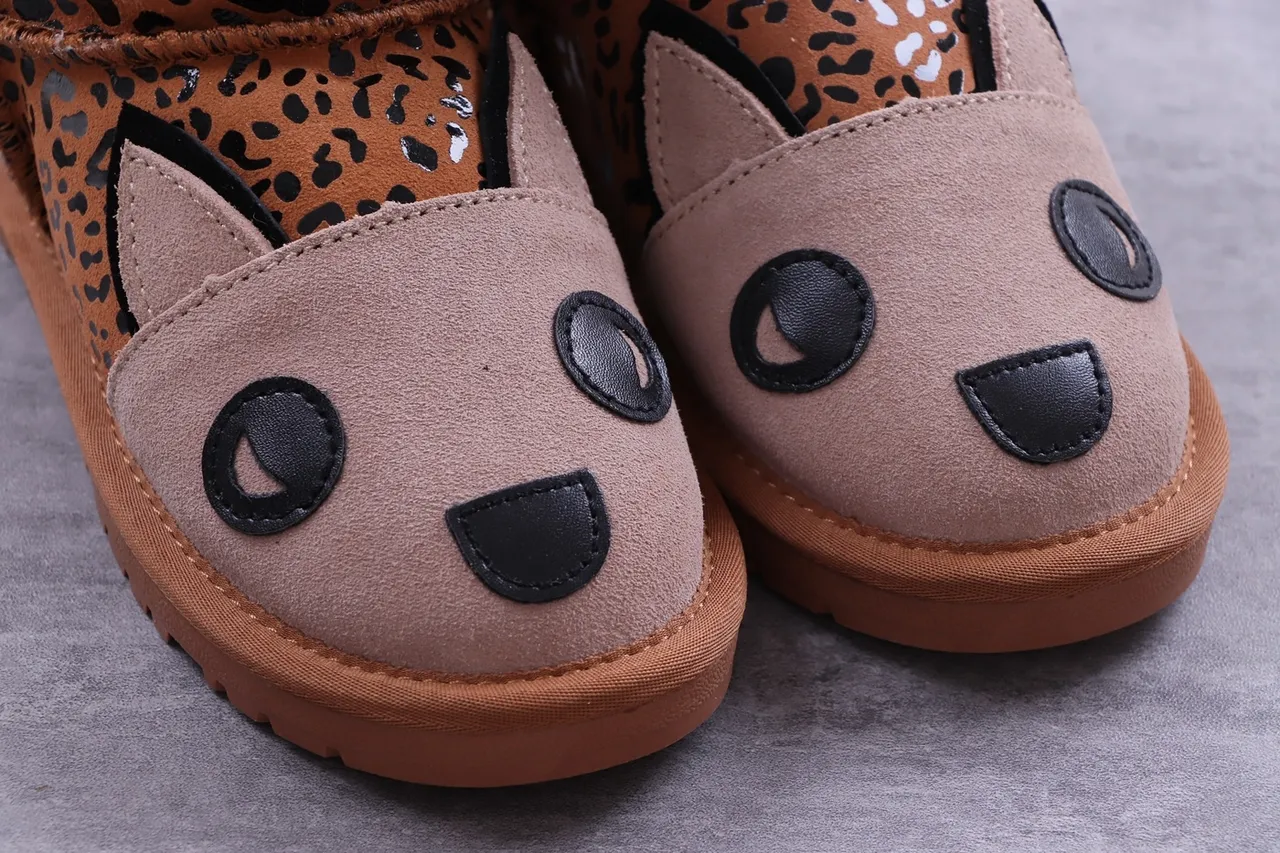 Leopard Print Animal-Face Shearling-Lined Snow Boots 5