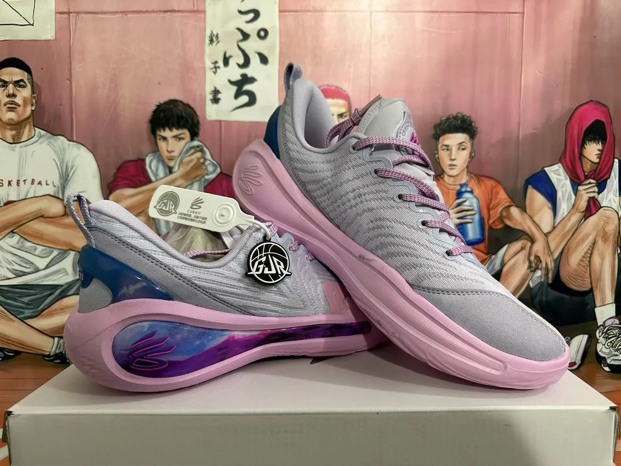 Li-Ning Cloud Gray Pink Knit Upper Translucent Gradient Heel Unit Basketball Shoes 5