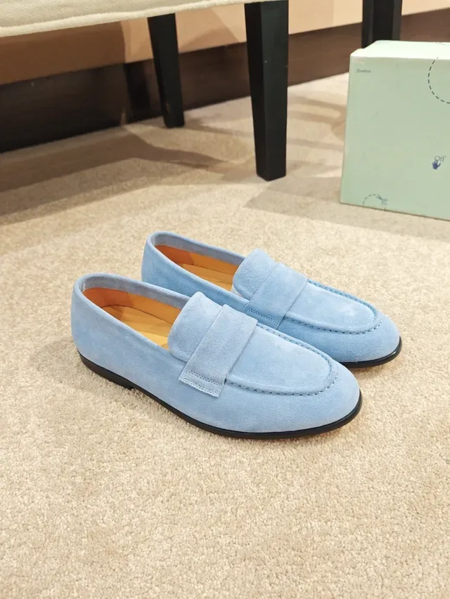 Light Blue Suede Penny Strap Loafer 4