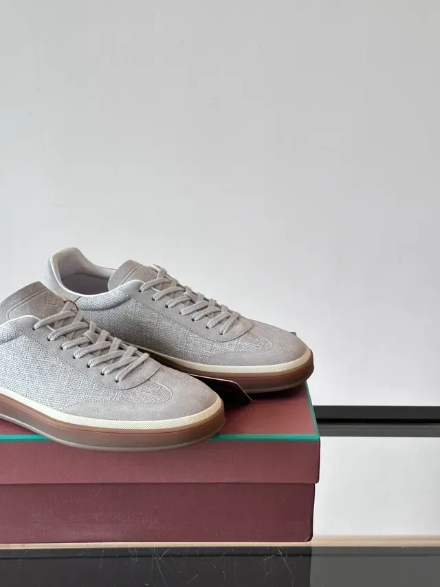 Light Gray Textile-Suede Low-Top Gum Sole Sneakers 3