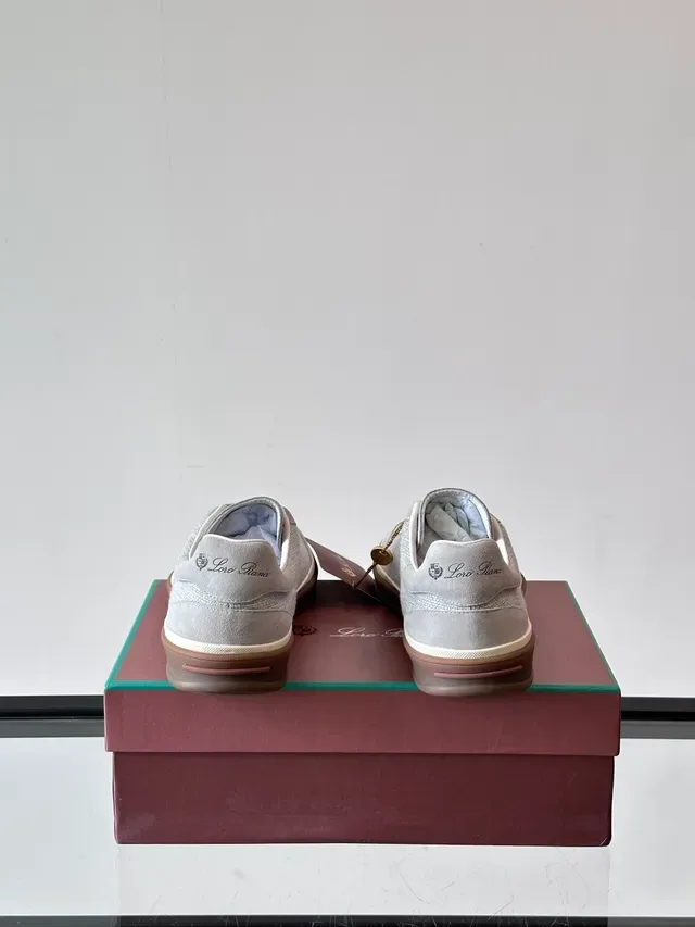 Light Gray Textile-Suede Low-Top Gum Sole Sneakers 4