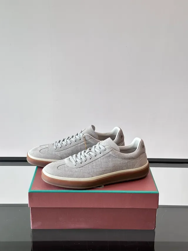Light Gray Textile-Suede Low-Top Gum Sole Sneakers 5