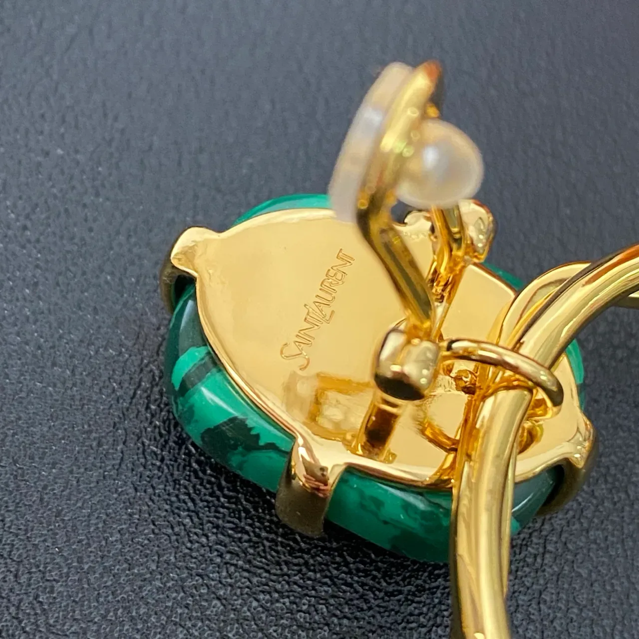 Malachite Cabochon Gold-Tone Double Loop Hoop Earrings 3