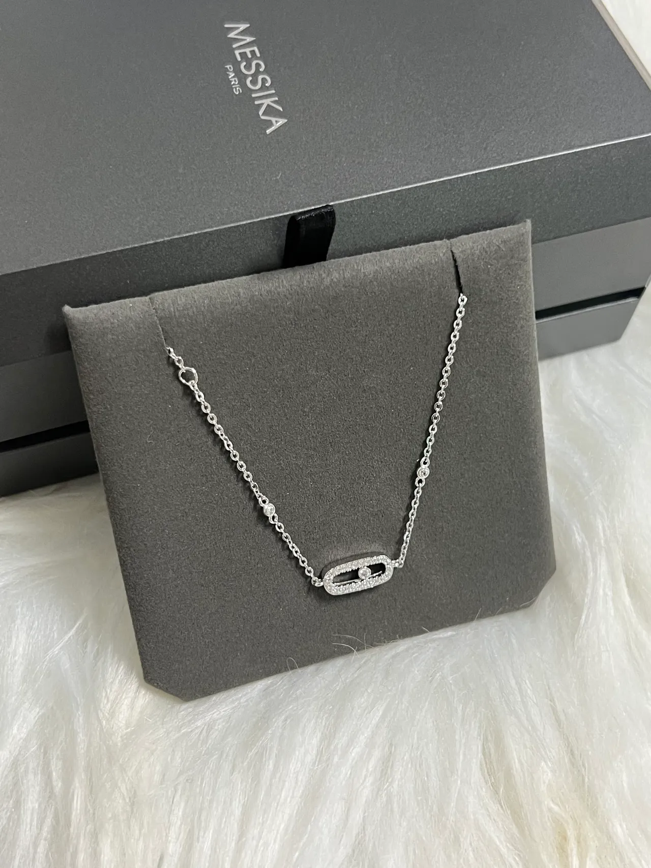 Messika Silver Oval Sliding Diamond Pendant Necklace 4