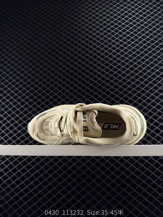 MLB Chunky Liner MID Beige Gray Mesh Chunky Sneakers 5