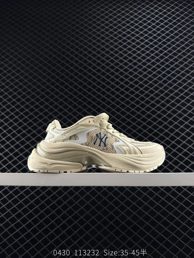 MLB Chunky Liner MID Beige Gray Mesh Chunky Sneakers 6