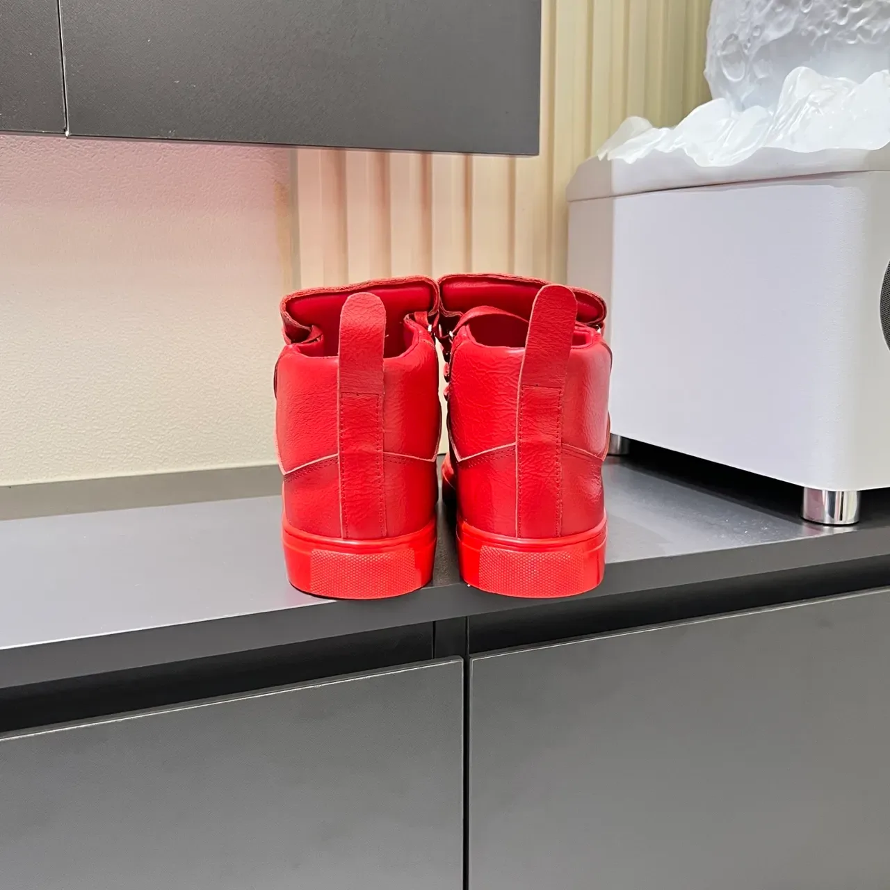 Monochromatic Red High-Top Leather Sneaker 2