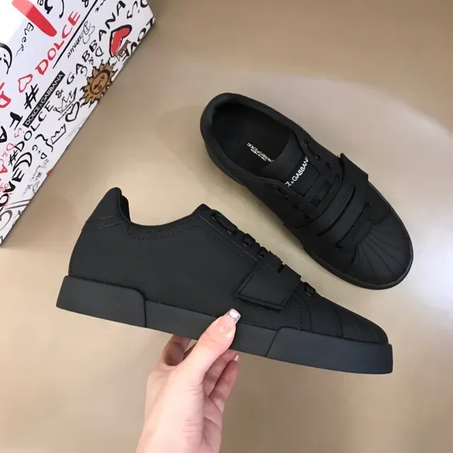 Monochrome Black Strap-Accented Low-Top Sneaker 6