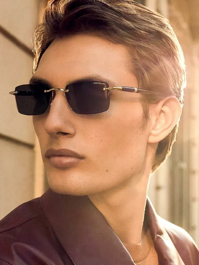 Montblanc Rimless Rectangular Gold-Accented Black Sunglasses 3