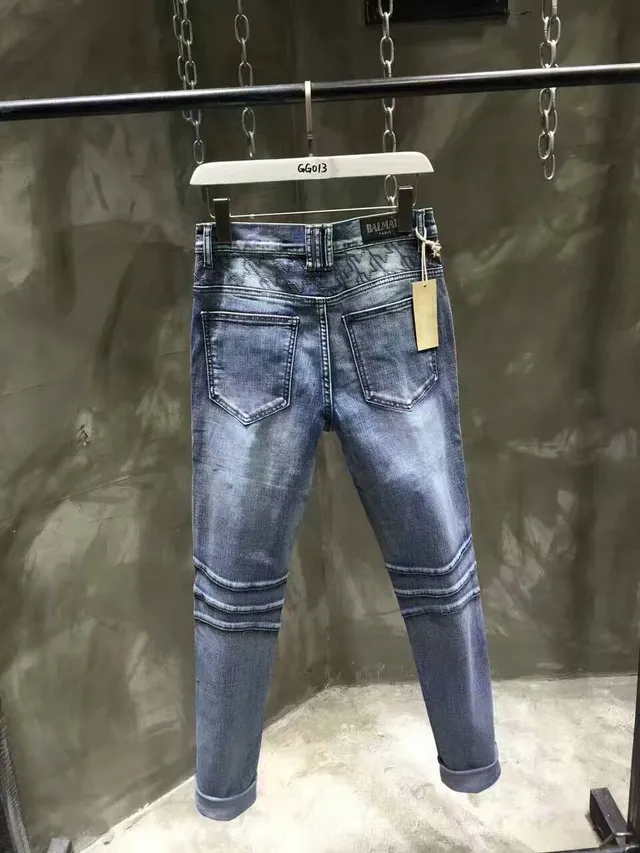 Moto-Style কুইল্টেড হাঁটু প্যানেল নীল ডেনিম জিন্স 9