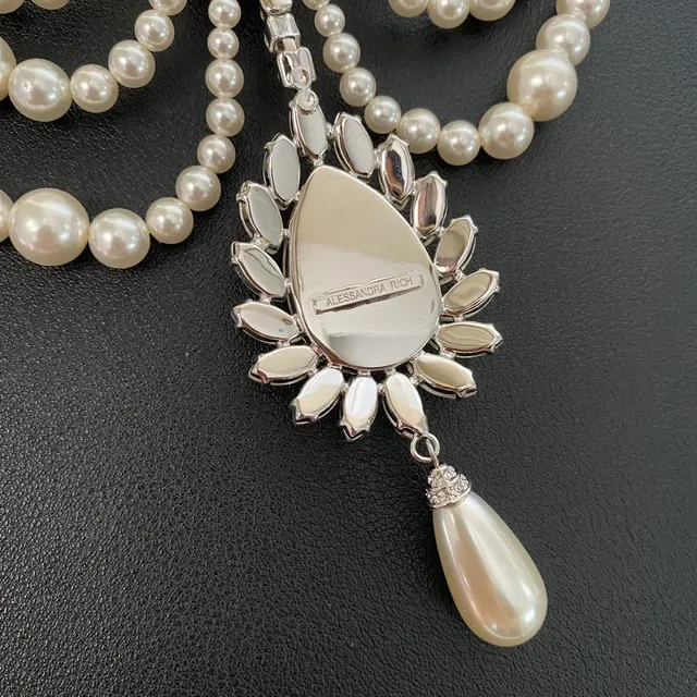 Multi-Strand Pearl and Crystal Pendant Necklace 4