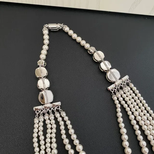 Multi-Strand Pearl and Crystal Pendant Necklace 5