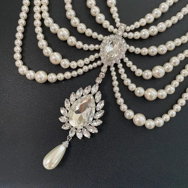 Multi-Strand Pearl and Crystal Pendant Necklace 6