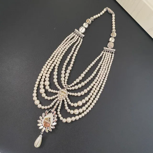 Multi-Strand Pearl and Crystal Pendant Necklace 7
