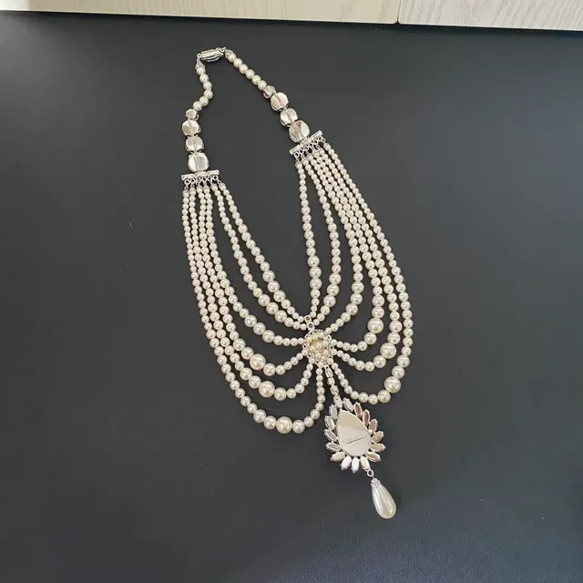 Multi-Strand Pearl and Crystal Pendant Necklace 8