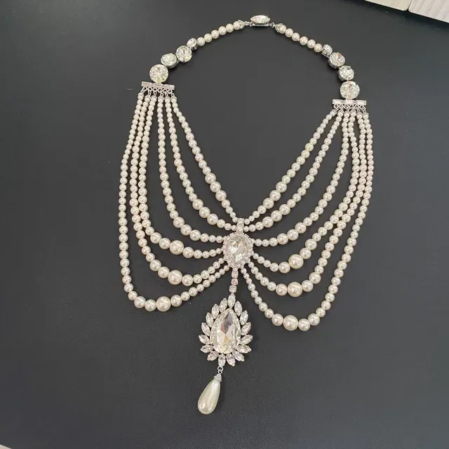 Multi-Strand Pearl and Crystal Pendant Necklace 9