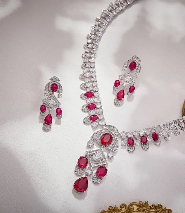Multi-Strand Ruby and Diamond Pendant Necklace 2