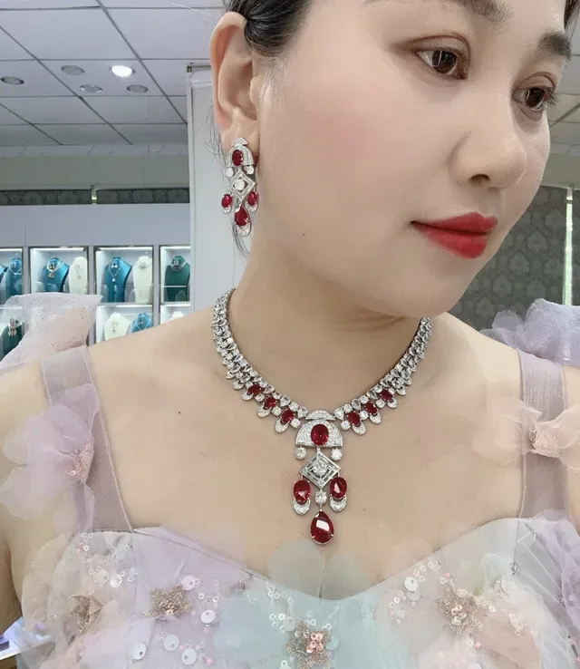 Multi-Strand Ruby and Diamond Pendant Necklace 4