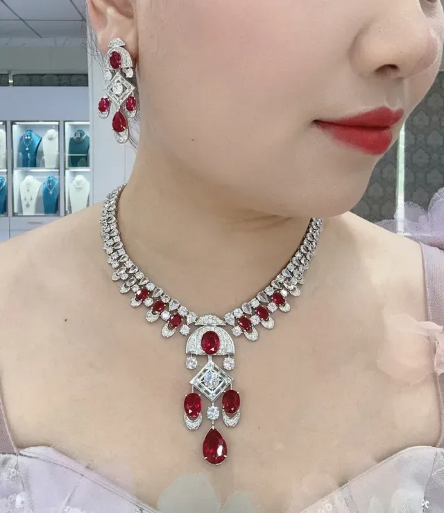Multi-Strand Ruby and Diamond Pendant Necklace 6