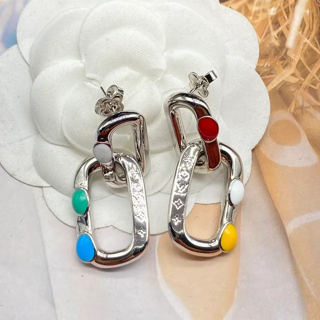 Multicolor Enamel Link Oval Earrings 4
