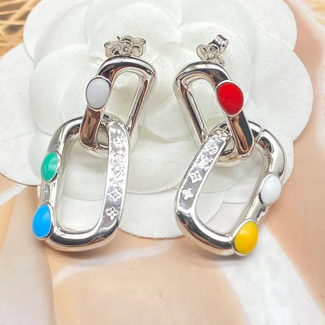 Multicolor Enamel Link Oval Earrings 5