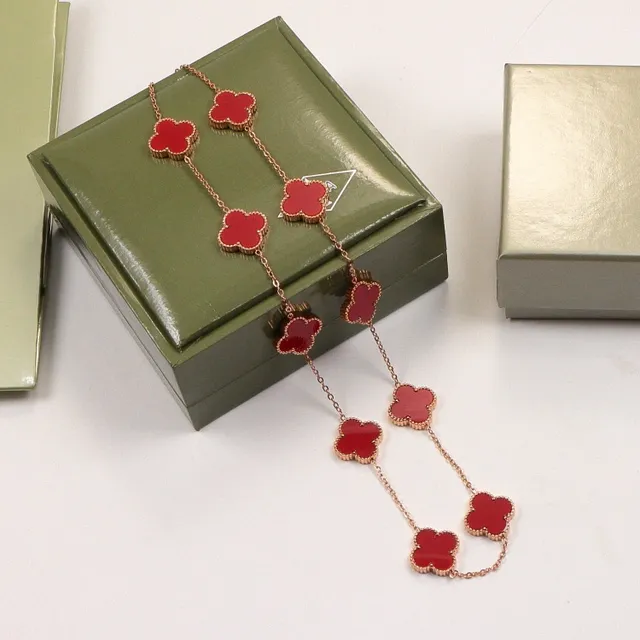 Multicolor Four-Leaf Clover Pendant Rose-Gold Chain Necklace 5