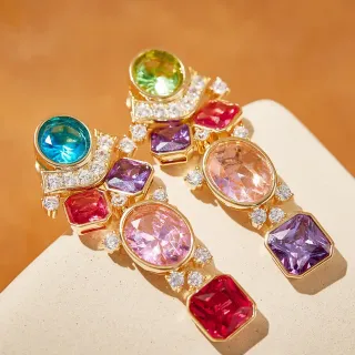 Multicolor Gemstone and Diamond Cluster Earrings