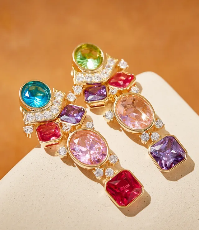Multicolor Gemstone and Diamond Cluster Earrings 1