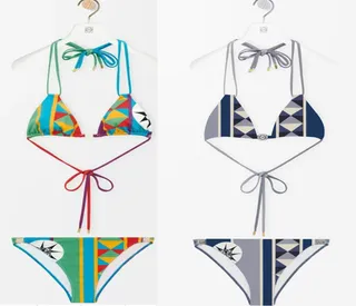 Multicolor Geometric Print Adjustable Tie Straps Swimwear 1