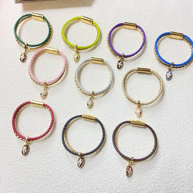 Multicolor Gold Braided Leather Magnetic Clasp Bracelet 2