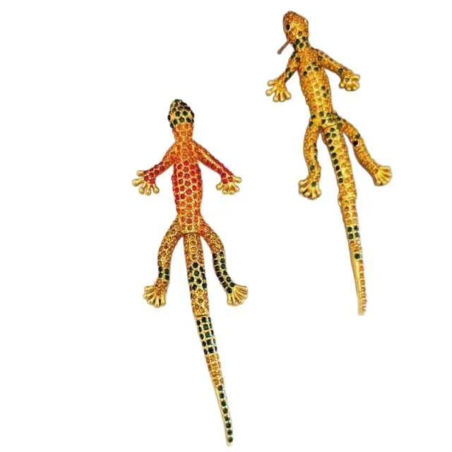 Multicolor Gold Lizard-Shaped Crystal-Encrusted Brooch 3