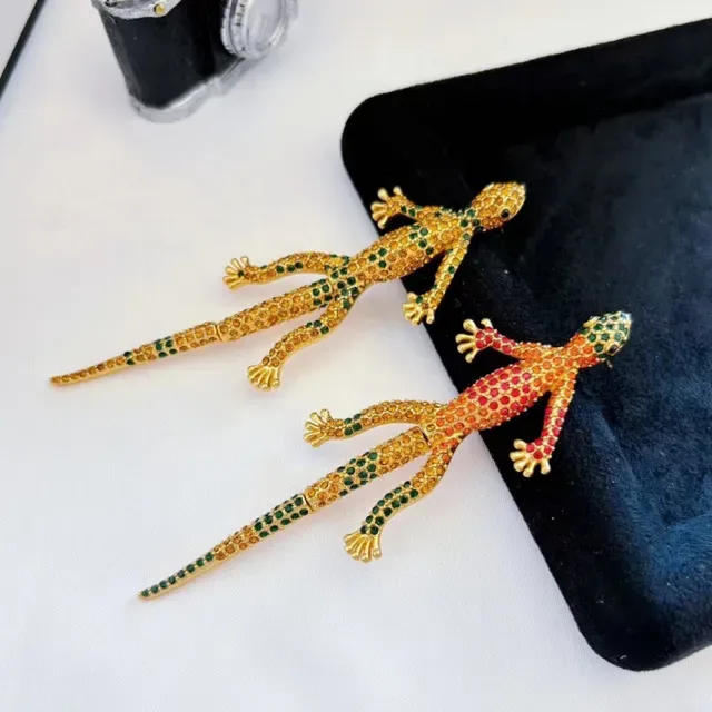 Multicolor Gold Lizard-Shaped Crystal-Encrusted Brooch 4