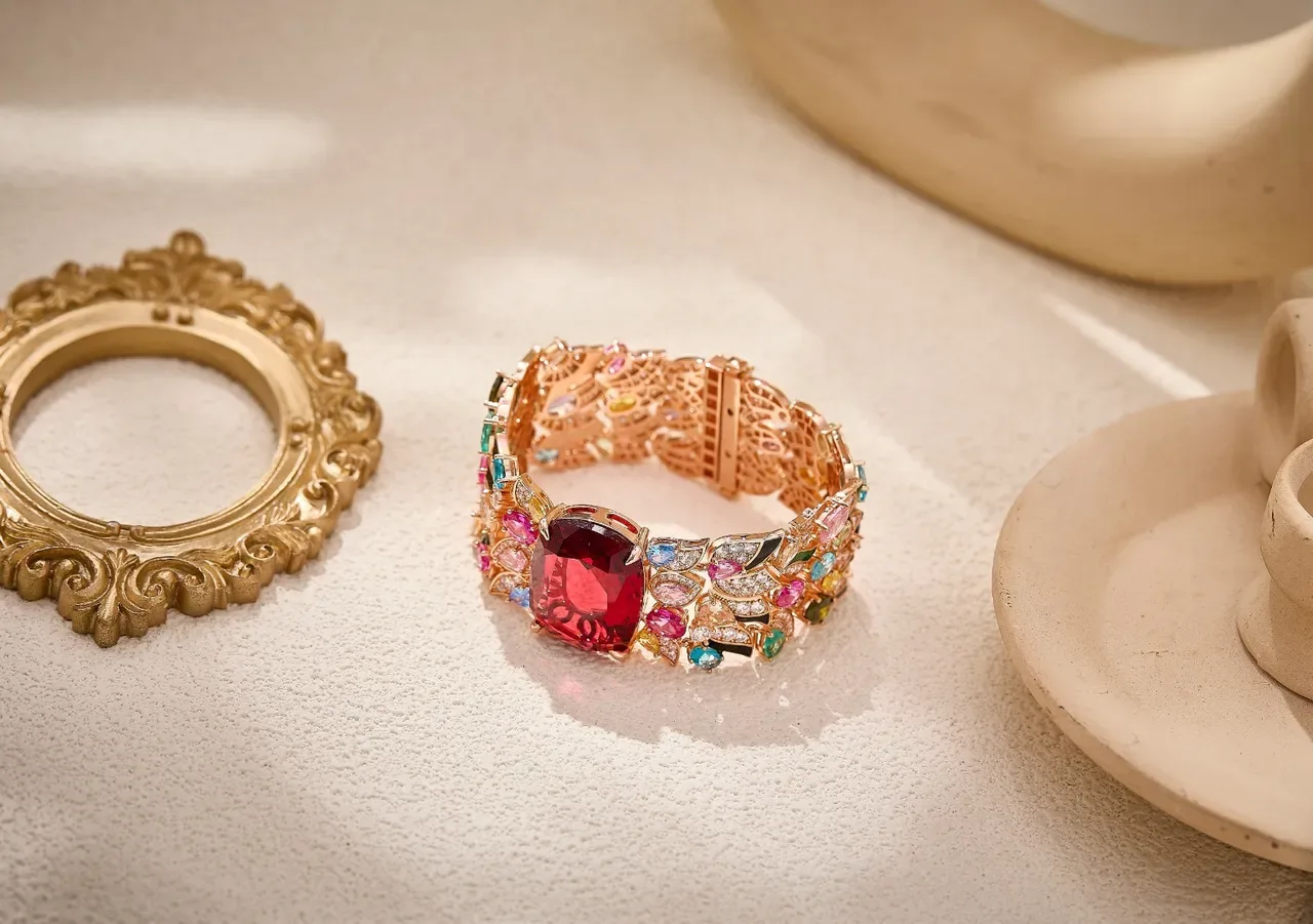 Multicolor Gold Wide Cuff Filigree Metalwork Bracelet 5