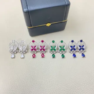Multicolor Silver Floral Motif Teardrop Pendant Earrings