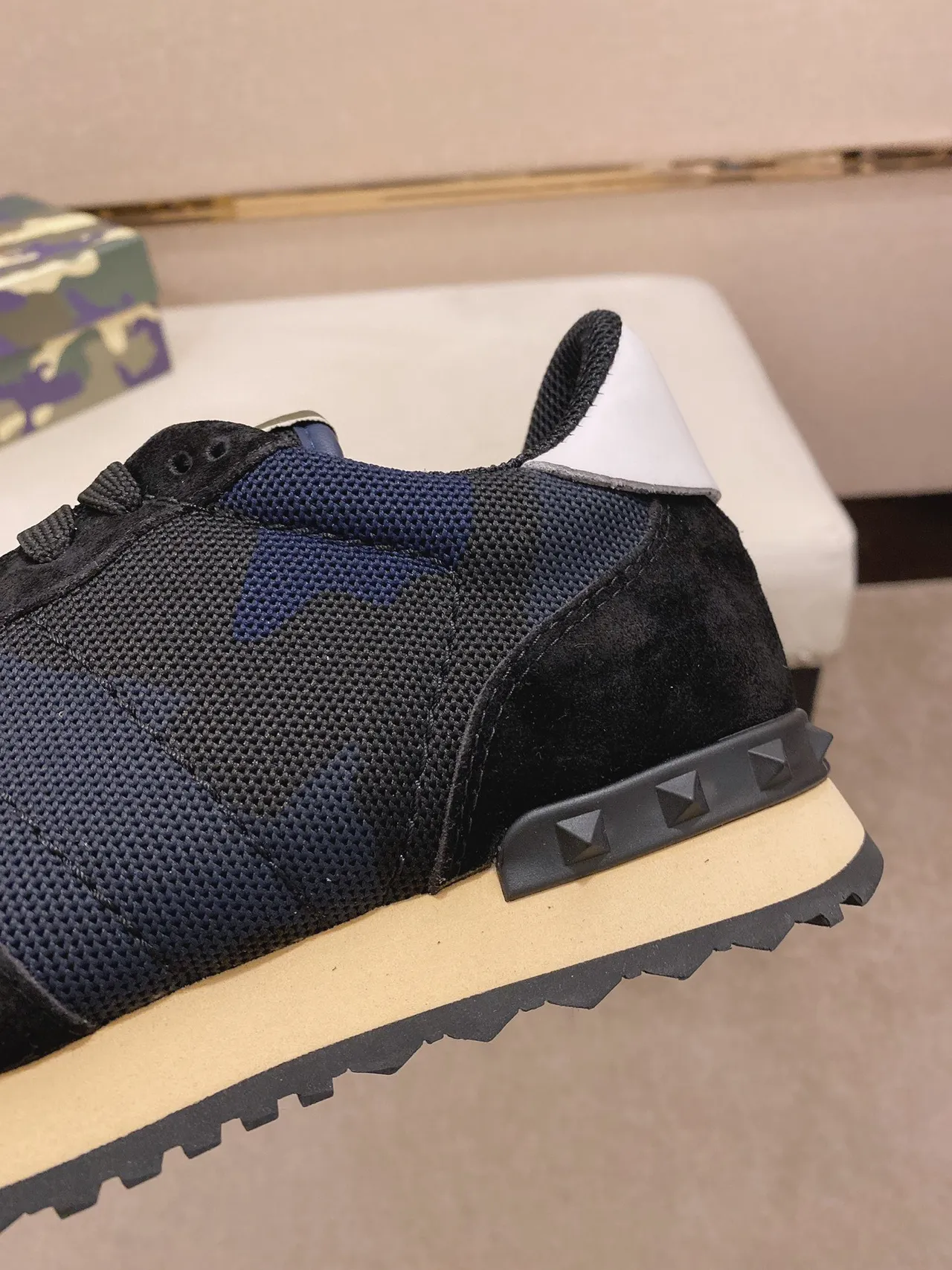 Navy and Blue Mixed-Material Low-Top Sneaker 4