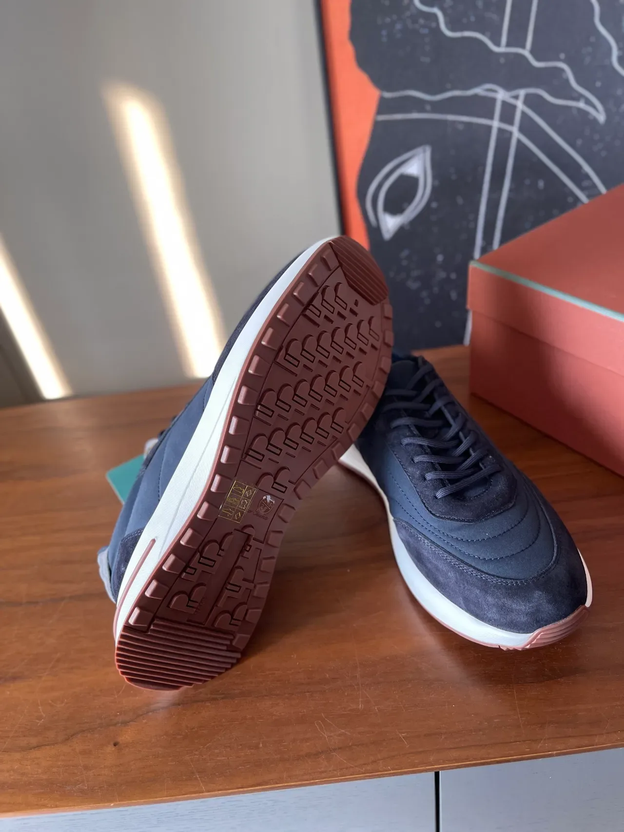 Navy and White Mixed-Material Low-Top Lifestyle Sneaker 3