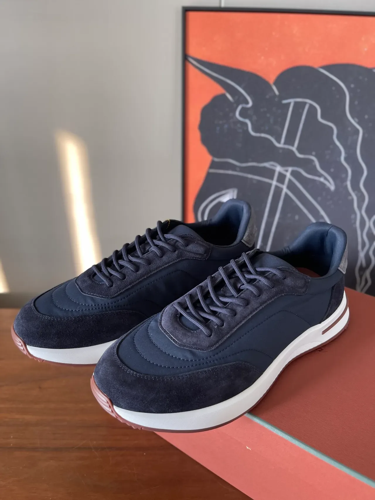 Navy and White Mixed-Material Low-Top Lifestyle Sneaker 4
