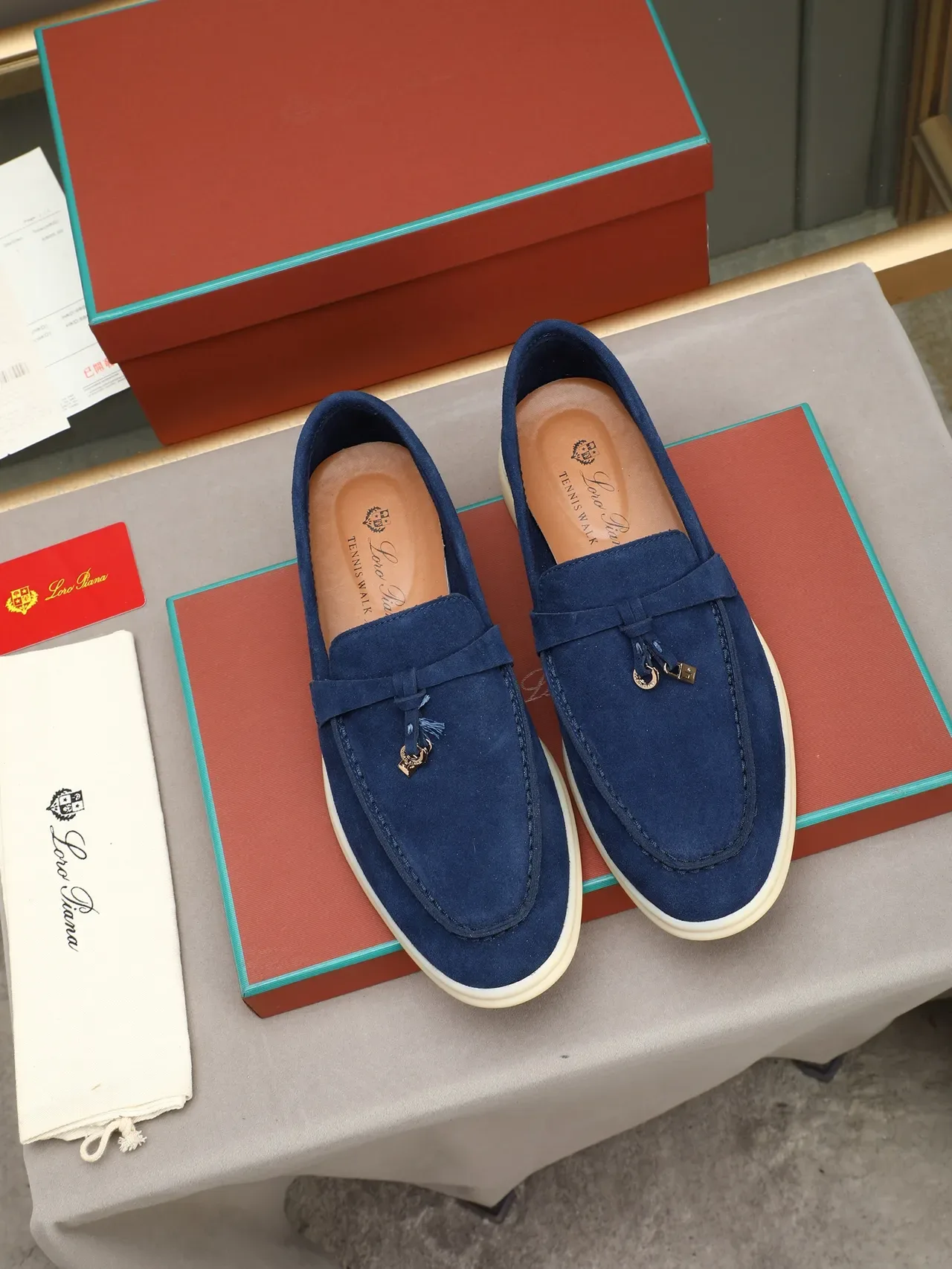 Navy Beige Suede Upper Tassel Strap Detail Loafer 2