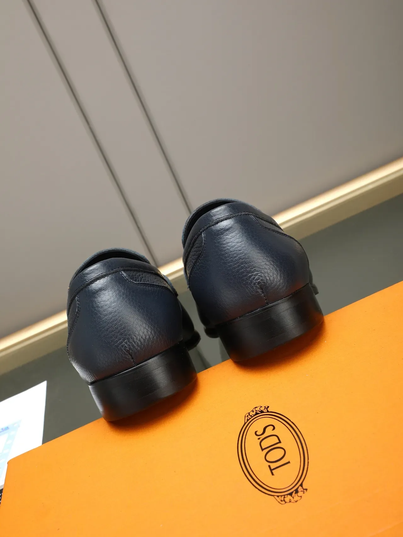 Navy Black Pebbled Leather Penny Strap Loafer 3