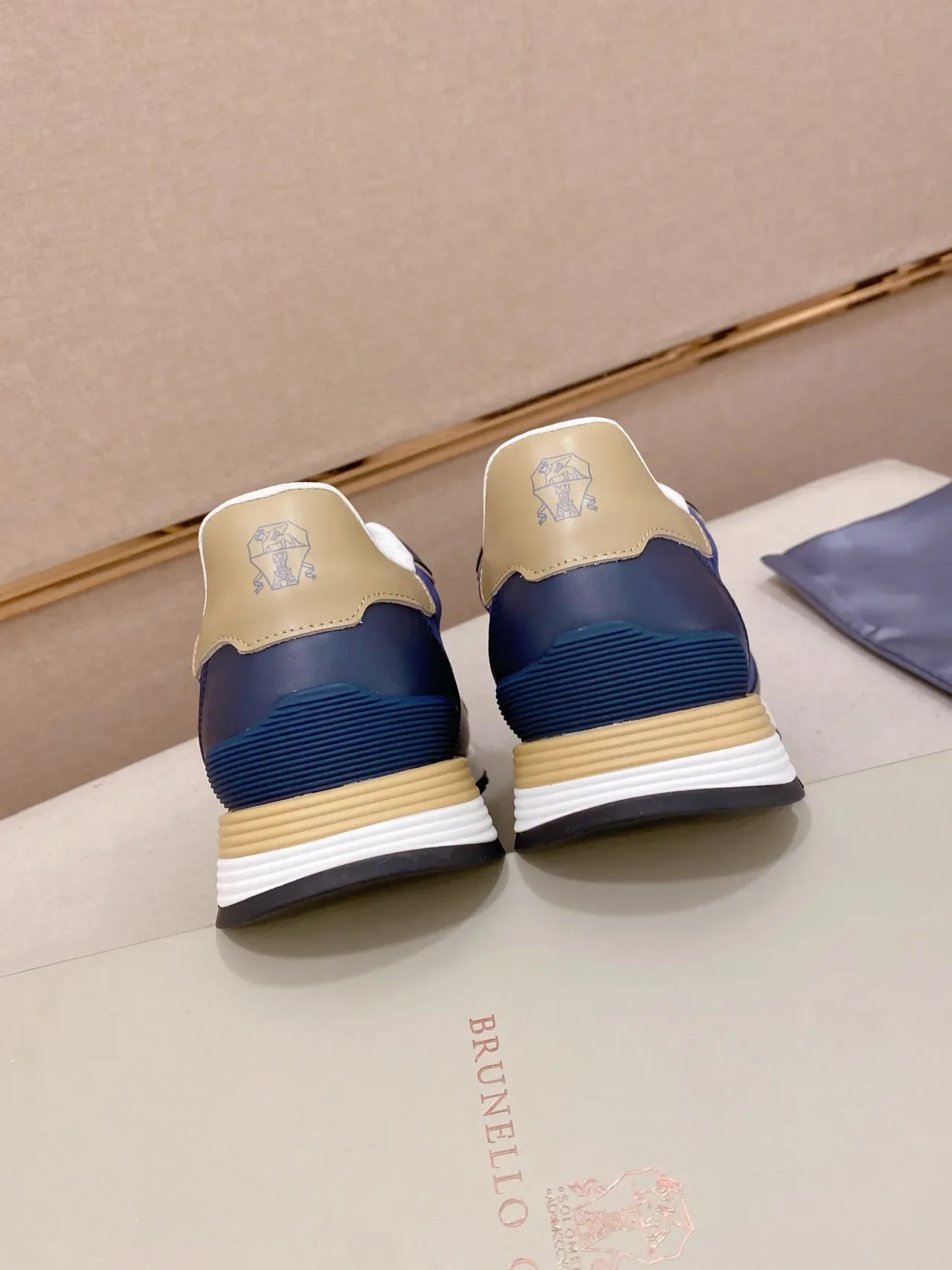 Navy Blue and Beige Mixed-Material Low-Top Lifestyle Sneaker 3