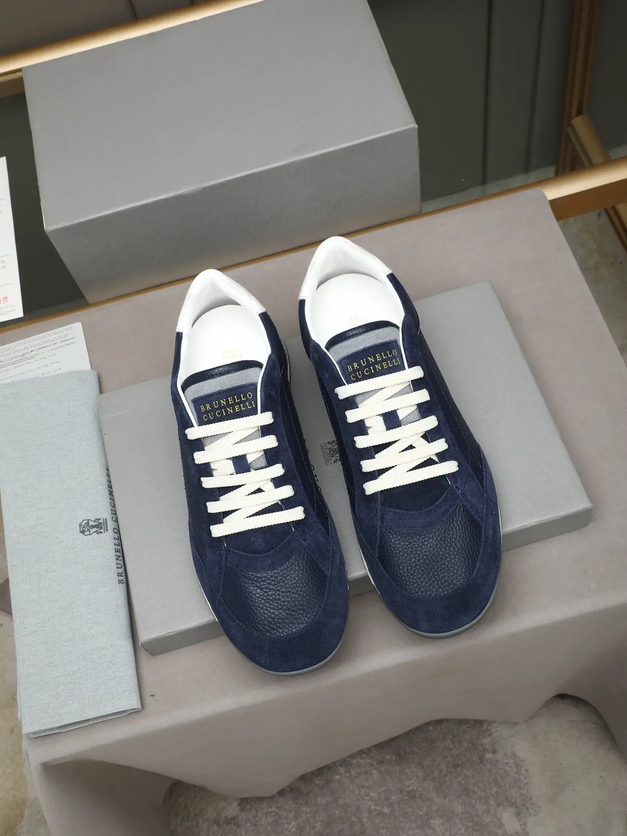 Navy Blue and Gray Leather Suede Lifestyle Sneaker 2