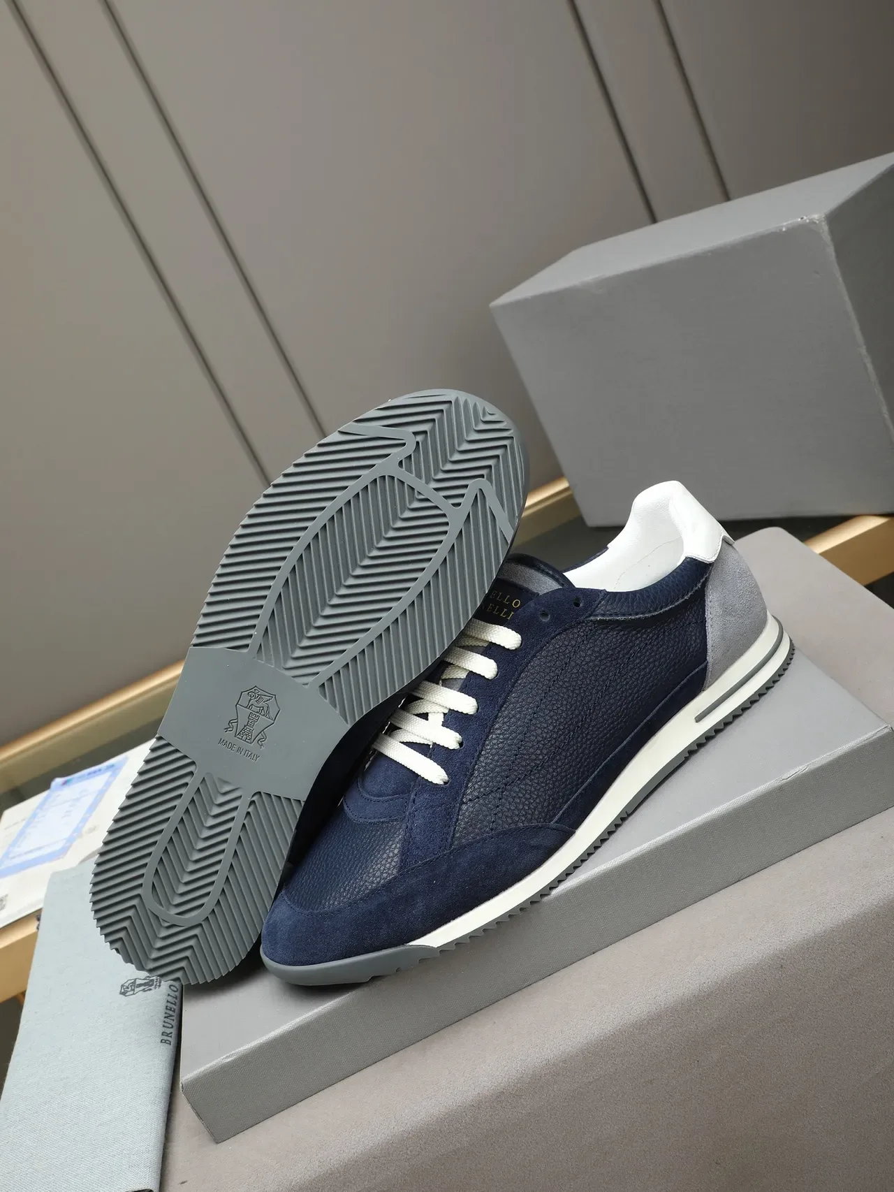 Navy Blue and Gray Leather Suede Lifestyle Sneaker 4