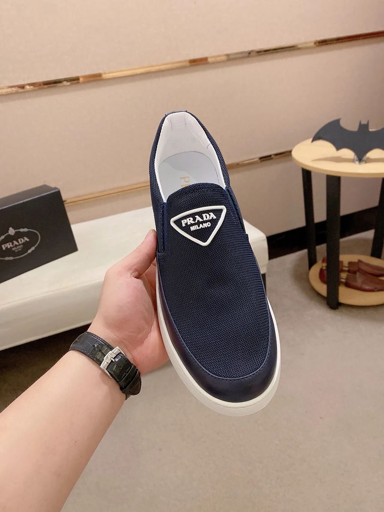 Navy Blue Mesh Slip-On Platform Casual Shoe 2