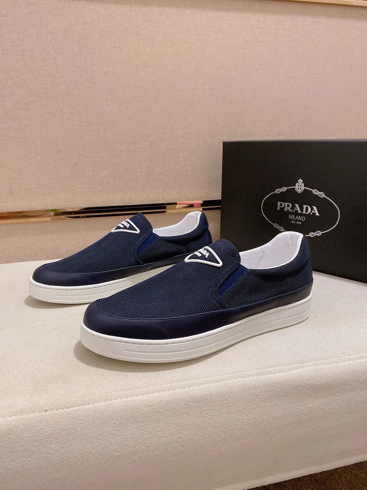 Navy Blue Mesh Slip-On Platform Casual Shoe 4