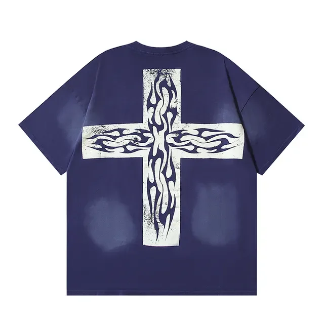 Navy Blue Oversized Graphic Print T-Shirt 3