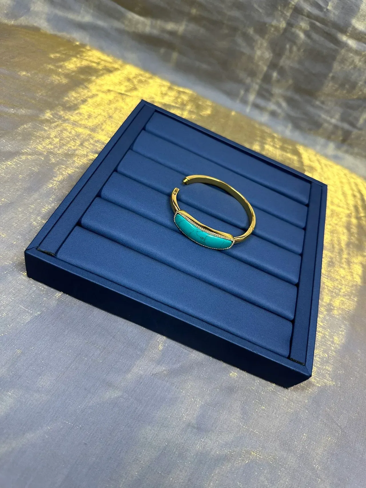Navy Blue Satin-Lined Ridged Compartmentalized Jewelry 7