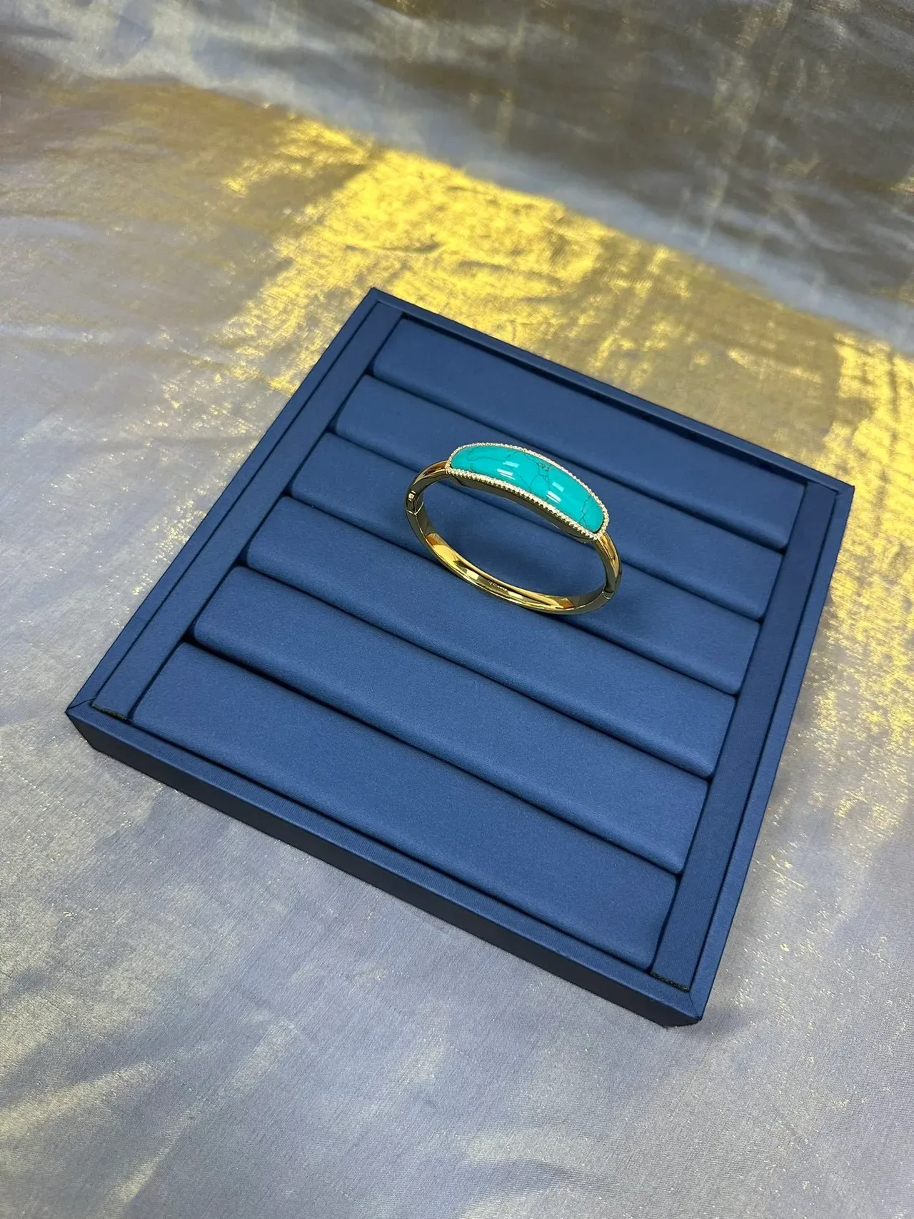 Navy Blue Satin-Lined Ridged Compartmentalized Jewelry 9
